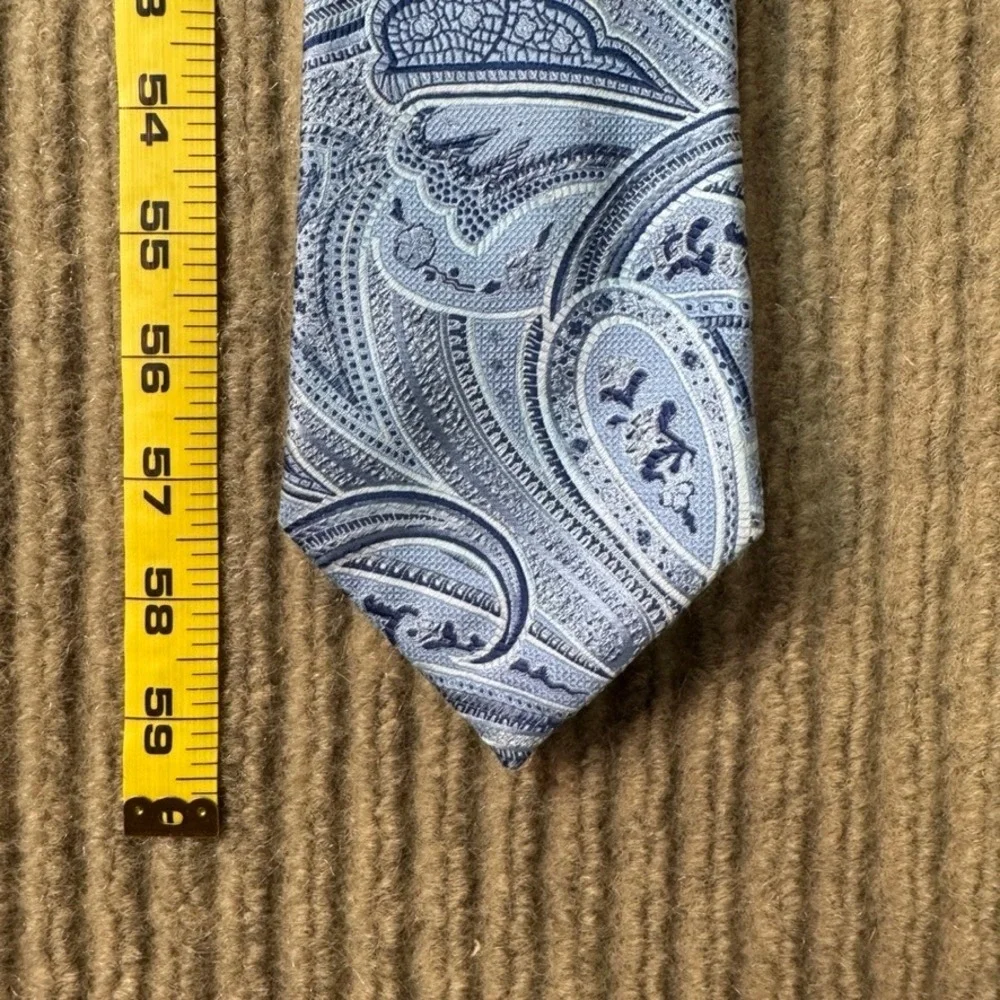 Tasso Elba Mens Blue Paisley Silk Necktie Handmade Formal Business Tie